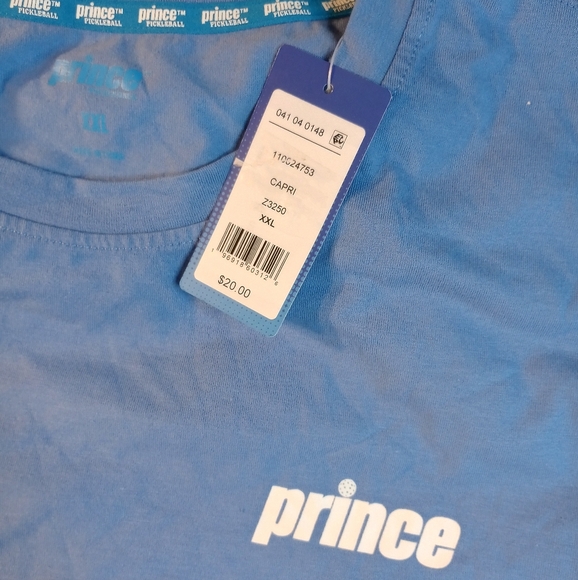 NWT Pickleball Prince Sky Blue Short Sleeve Tee Classic Crew Neck Preppy Shirt - Picture 2 of 3